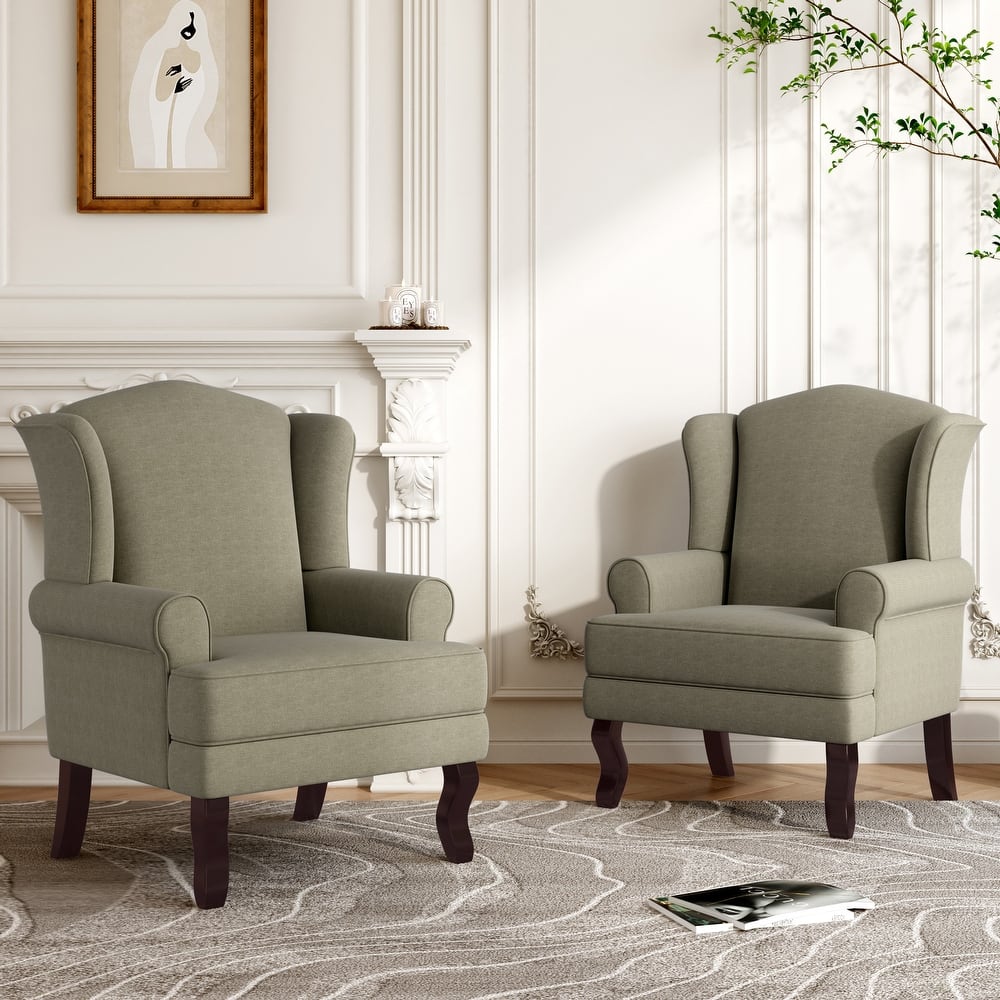 2 Set Traditional Rolled Arm Wing Back Accent Chair