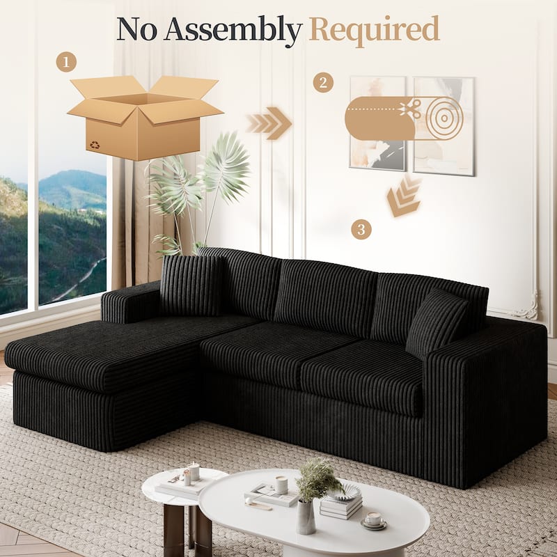 Futzca No-Assembly Modular Sofa, Corduroy Couch with High-Density Foam
