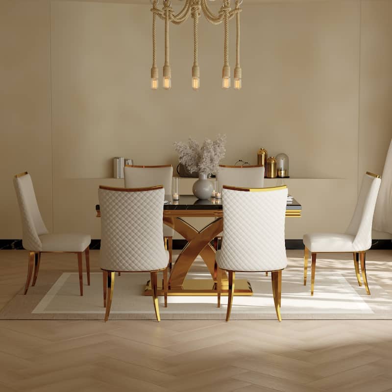 White Velvet Dining Chairs with Hammered Finish Metal Legs
