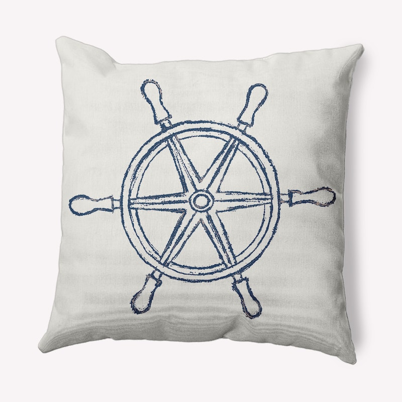 Large Ship Wheel Nautical Decorative Indoor Pillow - Nautical Blue - 26" x 26"