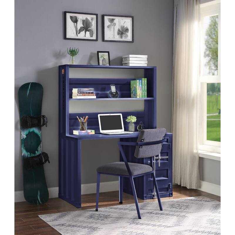 Container Design Metal Writing Desk with Hutch in Blue