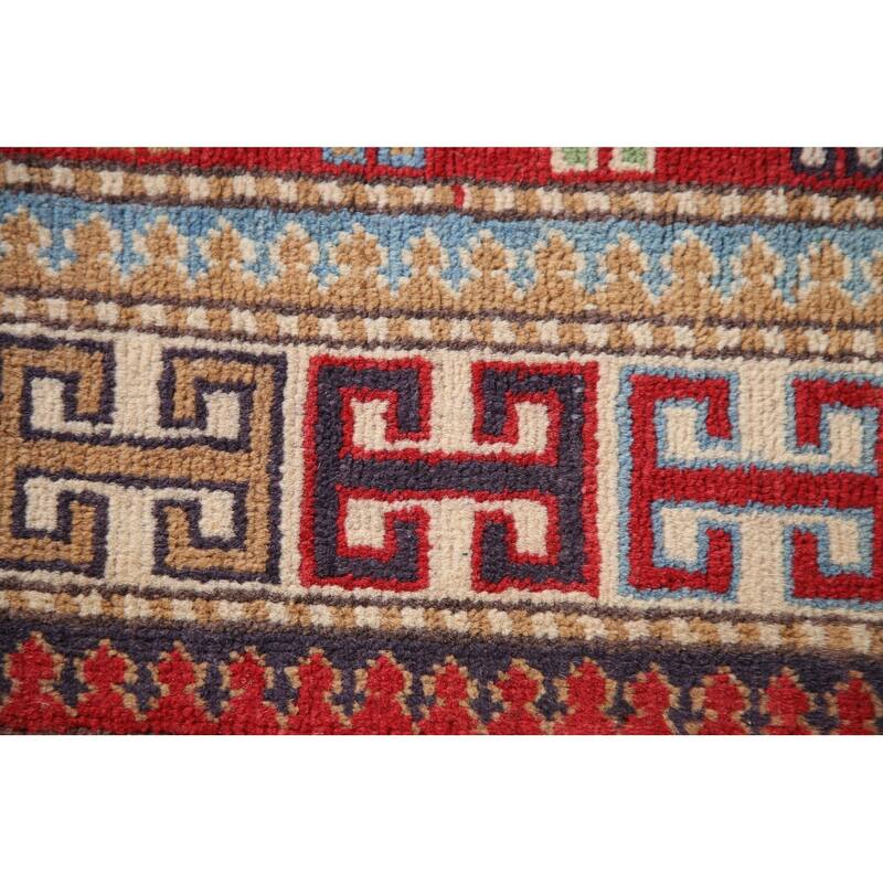 Geometric Beige Kazak Oriental Accent Rug Handmade Wool Carpet - 3'1"x 4'8"