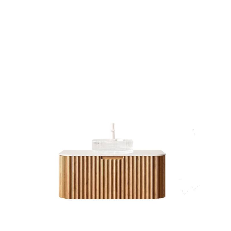 Floating Bathroom Vanity with Transparent Round Glass Basin