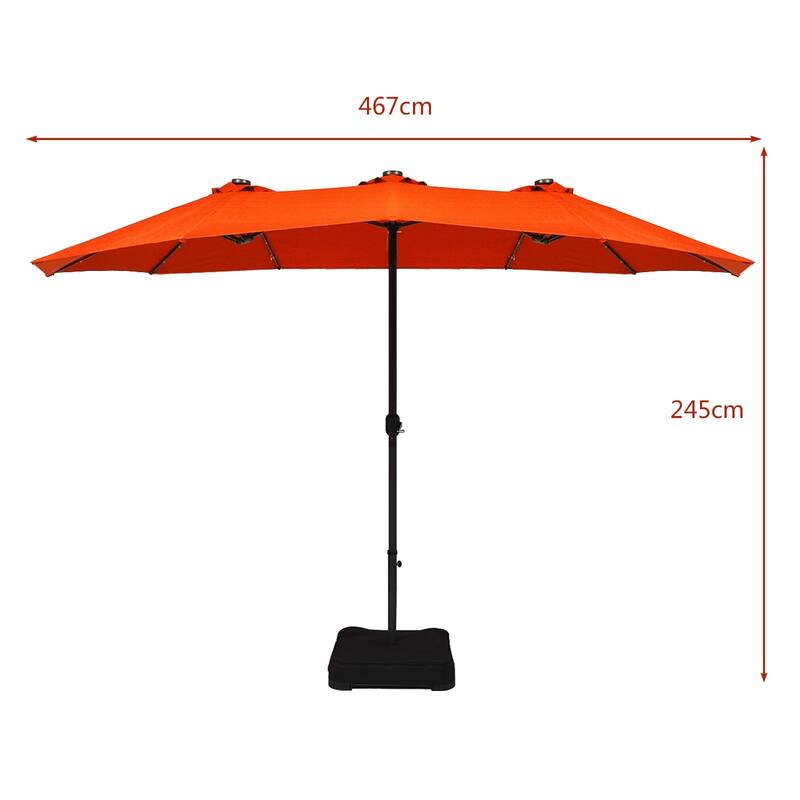 15 Ft Solar LED Patio Double-sided Umbrella Market Umbrella with Weight Base - 15' x 8' (W x H)
