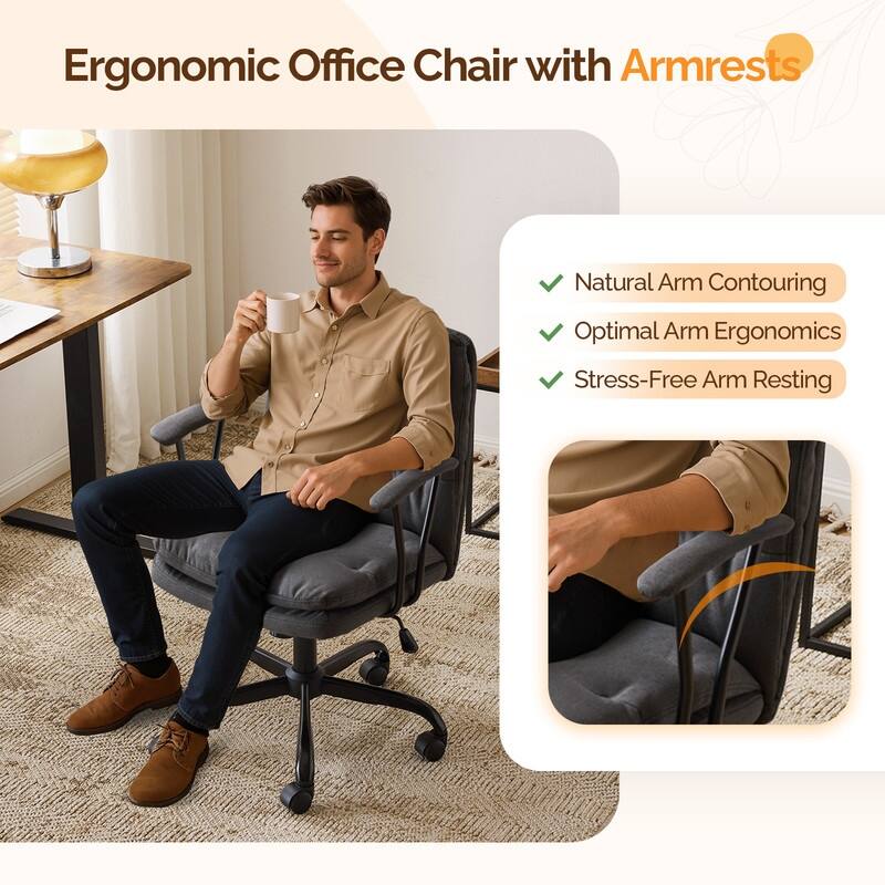 24.4 Inch Upholstered Swivel Office Chair With Leg Pegs And Wheels