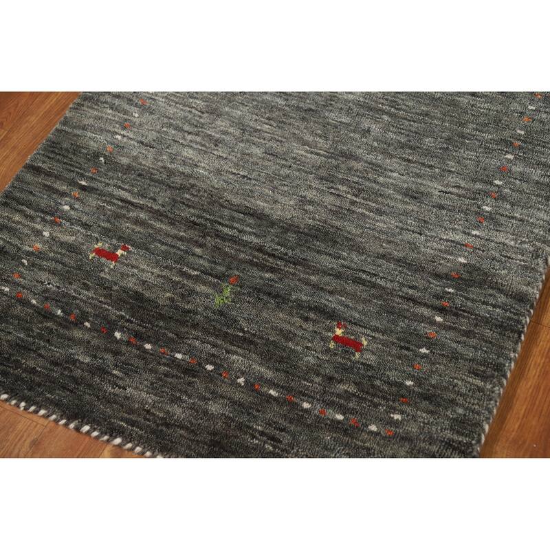Oriental Grey Tribal Gabbeh Indian Rug Hand-Knotted Wool Carpet - 2'6" x 5'6"