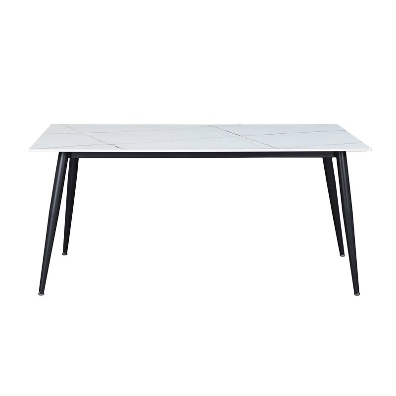 Somette Mariana White Ceramic Dining Table with Matte Black Base