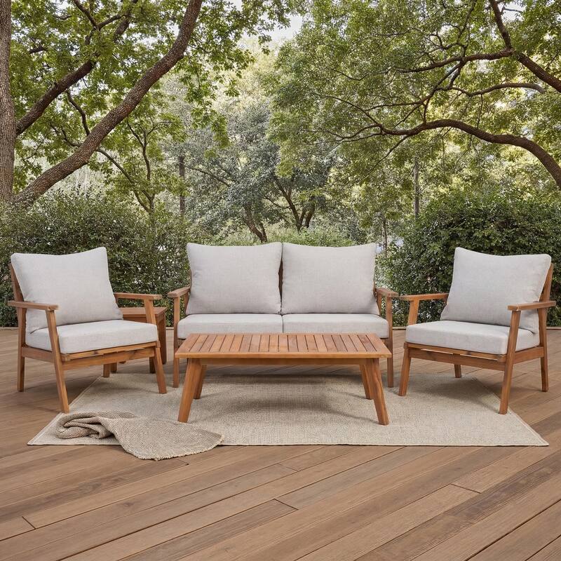 SAFAVIEH Outdoor Kimiyo 4-Piece Outdoor Set - Natural/Light Grey