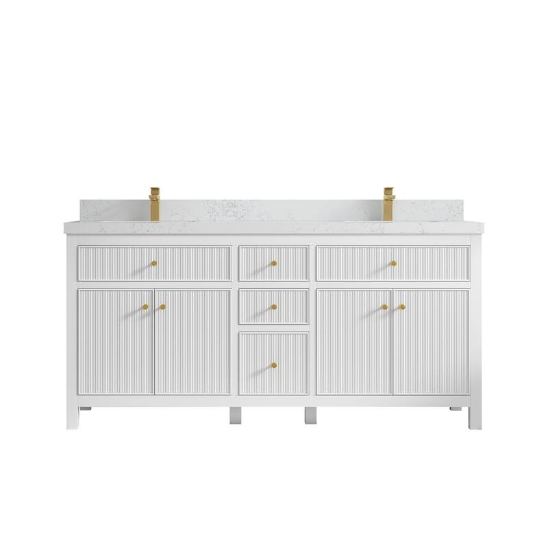 Willow Collections 72 in W x 22 in D Sonoma Free Standing Reeded Double Sink Bathroom Vanity with Countertop - 2" Empira White - White