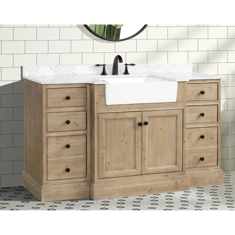 Ari Bath, Kelly 60" Bathroom Vanity, Weathered Fir, Italian Carrara Marble - 60
