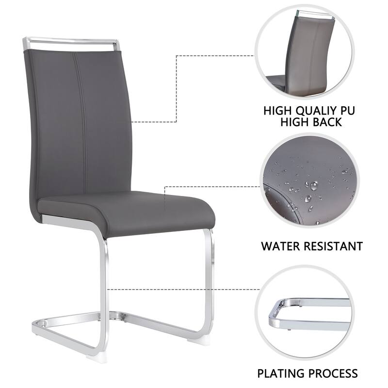 Modern PU Faux Leather High Back Dining Chairs with C-shaped Tube Chrome Metal Legs for Multiple Rooms