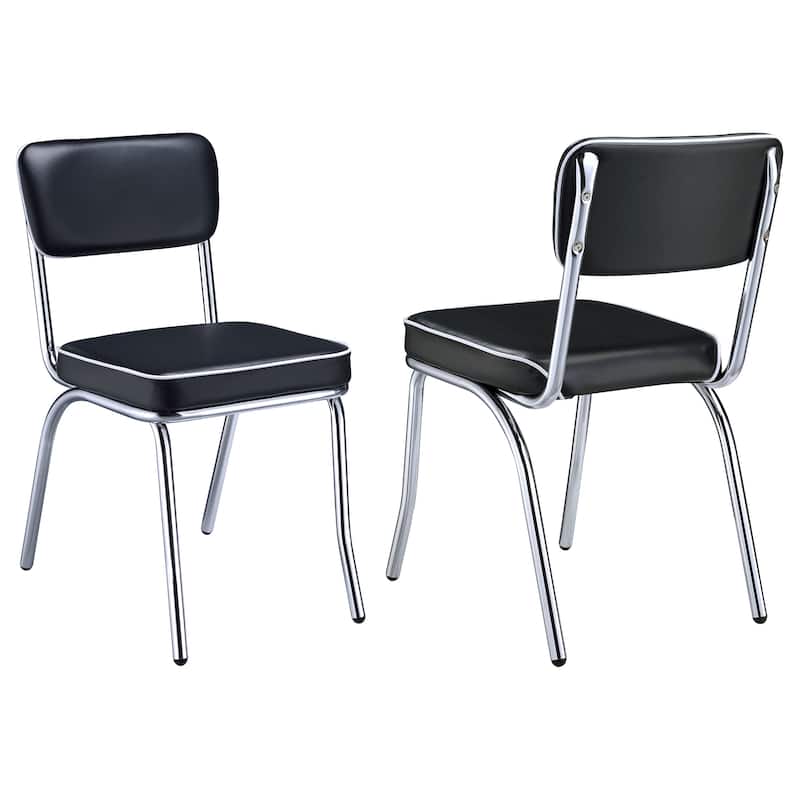 Retro Upholstered Dining Side Chair (Set of 2) - Black
