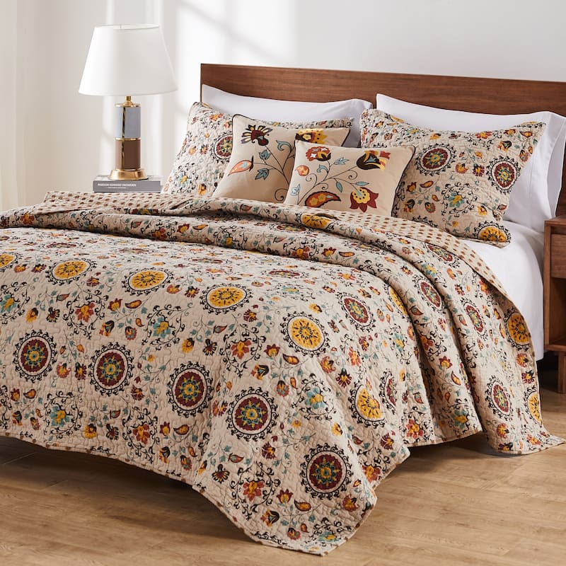 Greenland Home Fashions Andorra 5-piece Oversized Reversible Bonus Quilt Set