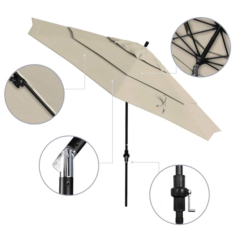 California Umbrella 11' Rd. Alum/Fiberglass Rib Patio Umb,Crank Lift/Collar Tilt, Dbl Wind Vent, Black Finish, Sunbrella Fabric