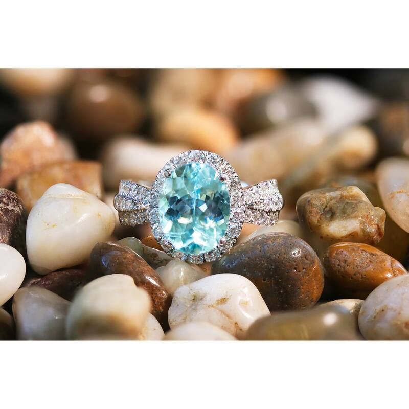Auriya Platinum 3 1/3ct Oval-Cut Paraiba Tourmaline and 1ct TDW Diamond Halo Engagement Ring