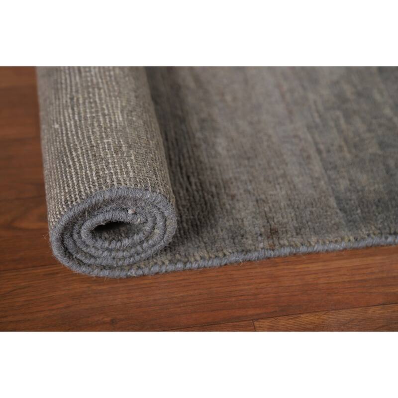Solid Gray Gabbeh Modern Foyer Rug Hand-Knotted Wool Carpet - 3'3"x 4'10"