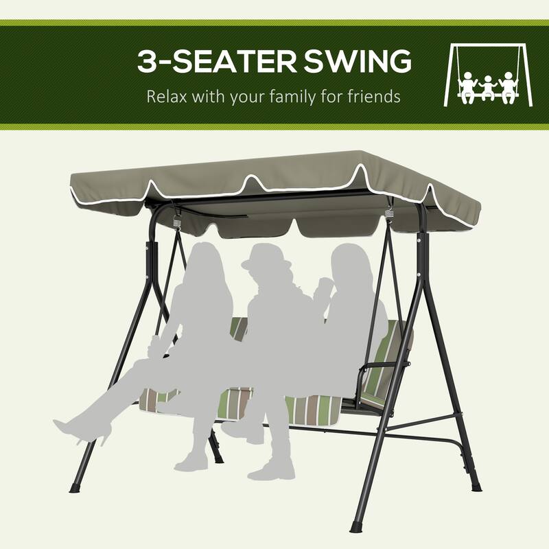 Outsunny 3-Seat Outdoor Patio Swing Chair with Removable Cushion and Adjustable Tilt Canopy for Patio, Garden, Poolside