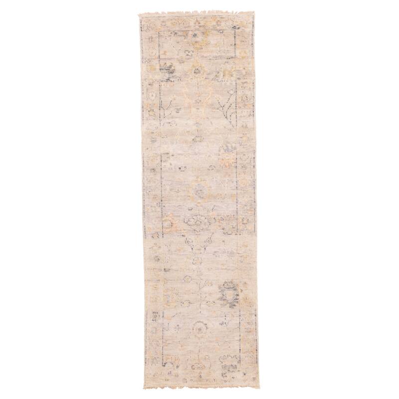 ECARPETGALLERY Hand-knotted Modern Oushak Light Grey Wool Rug - 2'5 x 8'1
