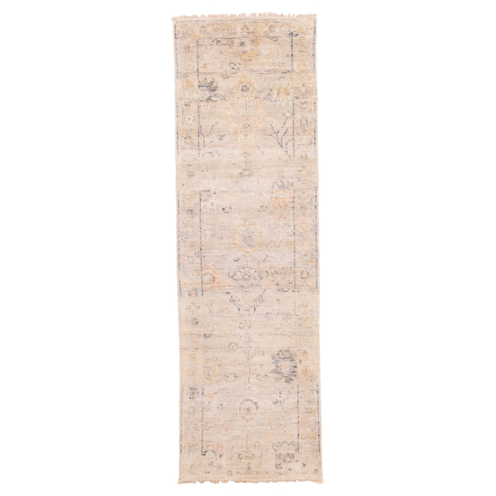 ECARPETGALLERY Hand-knotted Modern Oushak Light Grey Wool Rug - 2'5 x 8'1