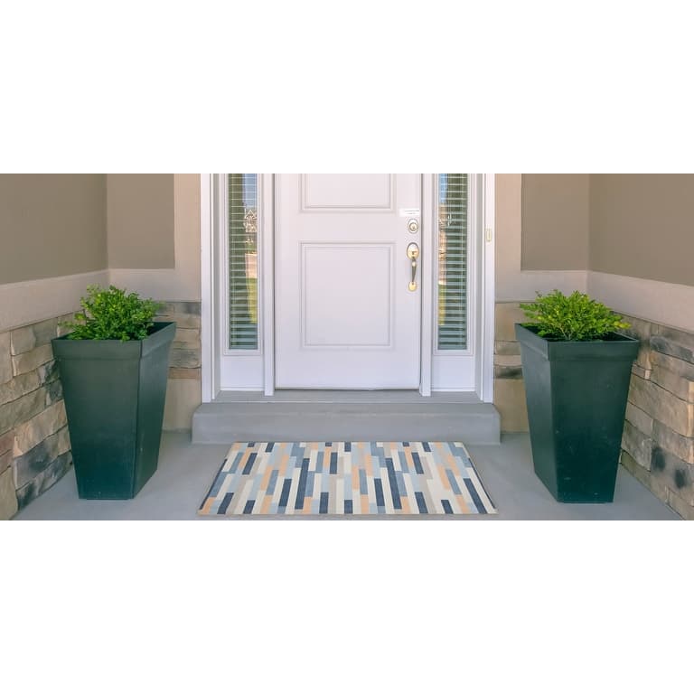 Indoor/Outdoor Water Resistant Pompano Blue & Ivory Washable Area Rug Washable Area Rug - 2' x 3'