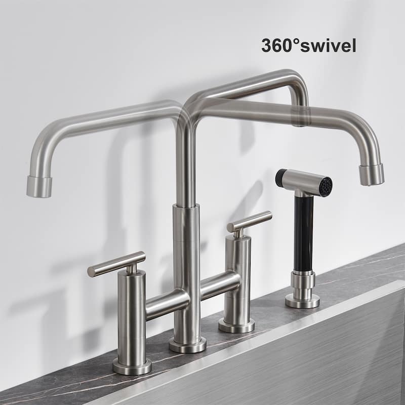 Clihome Morden Stainless Kitchen Bridge Faucet with Sprayer
