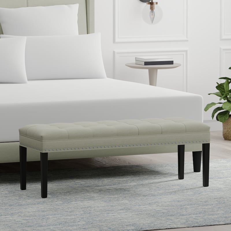 46.5" Upholstered Bench - Beige - with Nailhead Trim