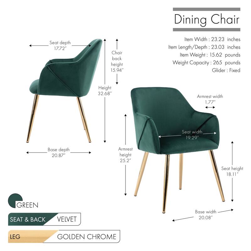 Porthos Home Avah Dining Chair Armchair, Velvet, Gold Chrome Legs