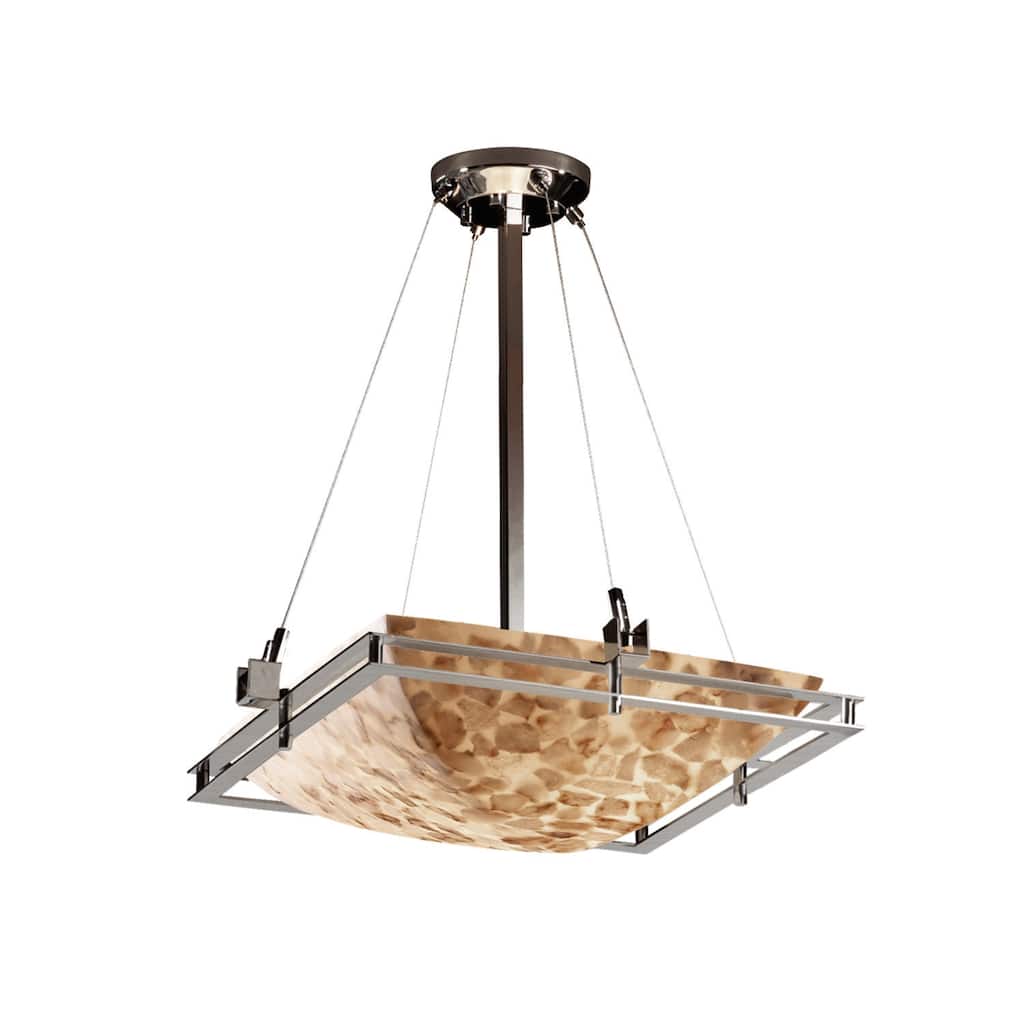 Alabaster Rocks!? Metropolis 18-inch Brushed Nickel Round Pendant Bowl, Shaved Alabaster Rocks Shade