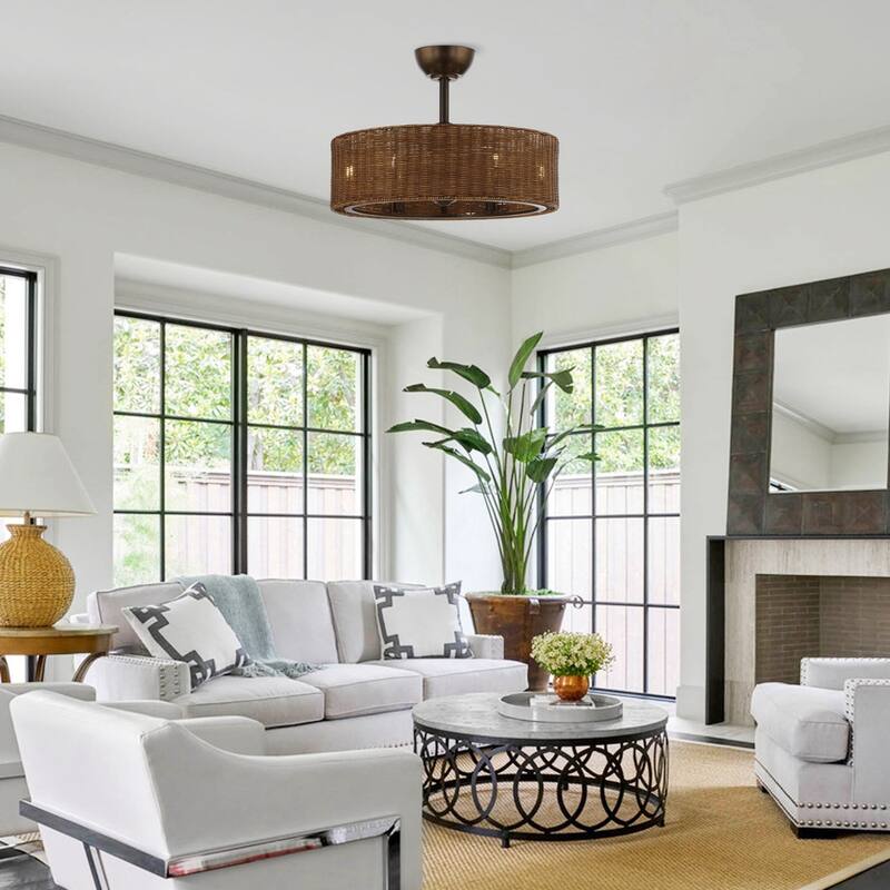 24" 3-Blade 6-Light Woven Farmhouse Ceiling Fan with Light