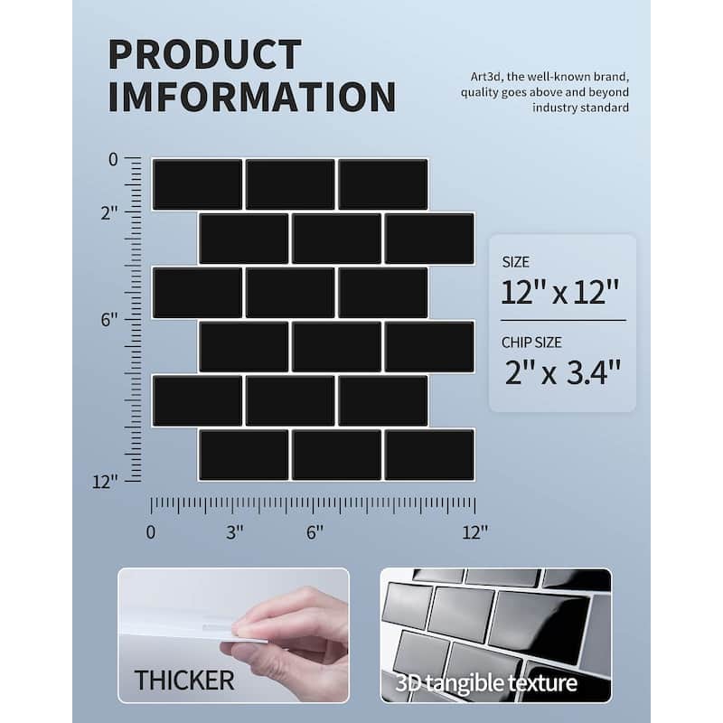 Art3d 10-sheet Subway Tiles Peel and Stick Backsplash for kitchen（thicker design）