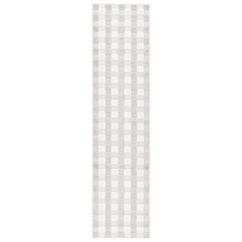 SAFAVIEH Stella Bjarnþora Transitional Indoor/Outdoor Washable Backyard Patio Rug - 2'3" x 8' Runner - Ivory/Grey Beige