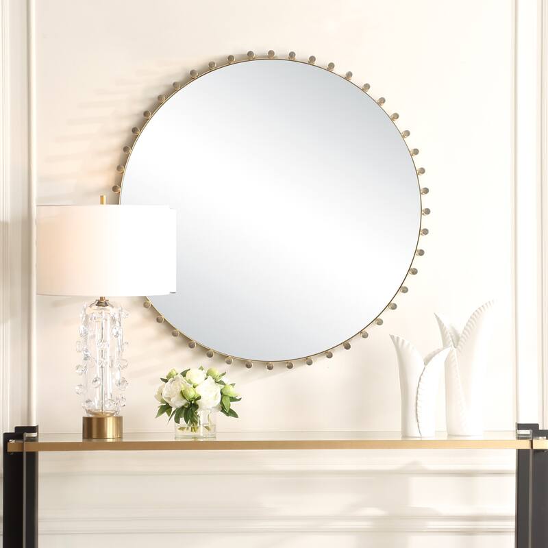 Round Iron Wall Mirror - 45.5" - Antique Brass Finish