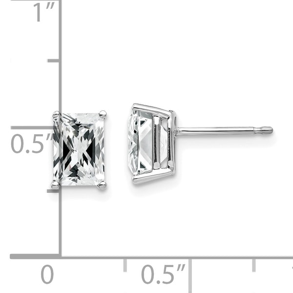 14K White Gold Finish CZ Stud Earrings Clear Emerald CZ Stud Ear Stud 4mm To 8mm