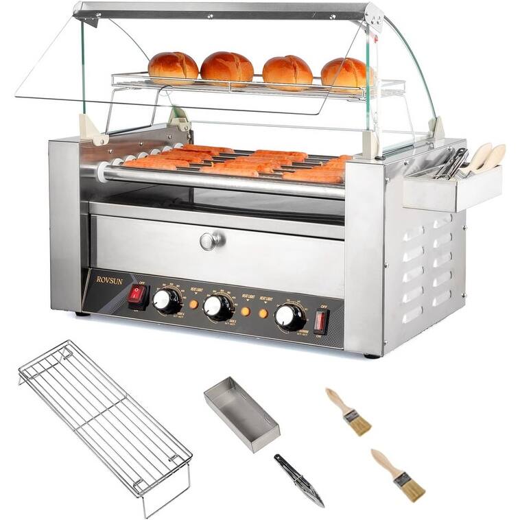 Electric Stainless-Steel Hot Dog Grill Cooker Machine