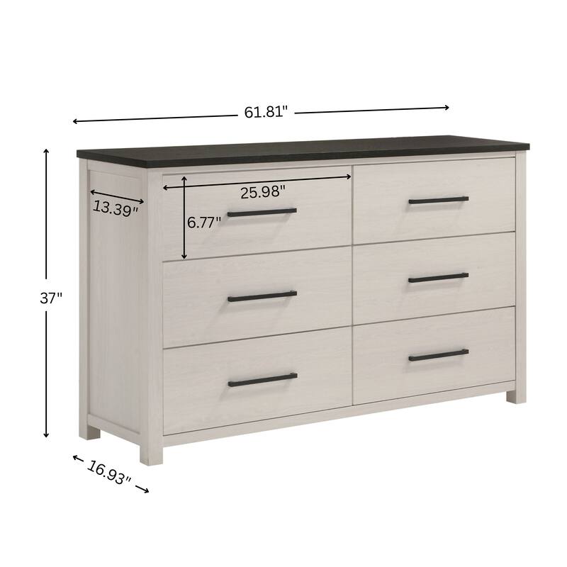 Roundhill Furniture Realynn 6-Drawer Bedroom Dresser, Off-White Finish