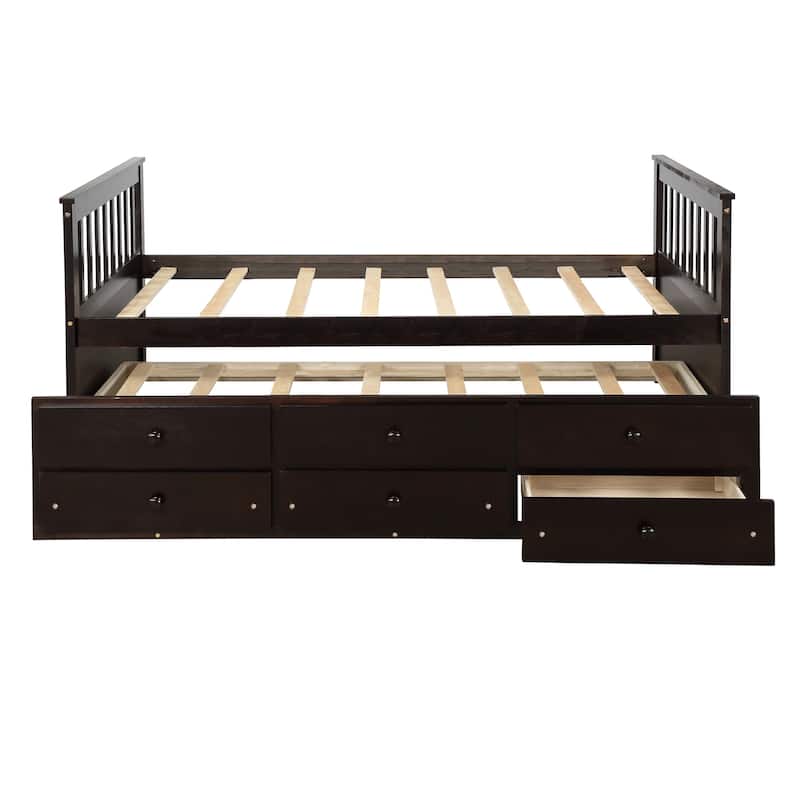 TOPMAX Captain's Bed Twin Daybed with Trundle Bed and Storage Drawers