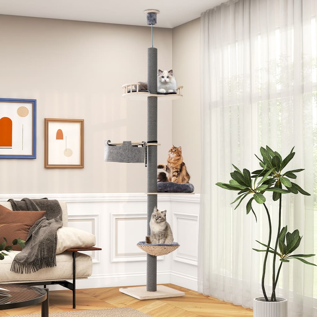 Floor to Ceiling Cat Tree with 93 Inch-107 Inch Adjustable Height