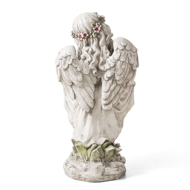 Glitzhome Vintage MgO Angel Distressed Garden Statue Sculpture with a Birdfeeder
