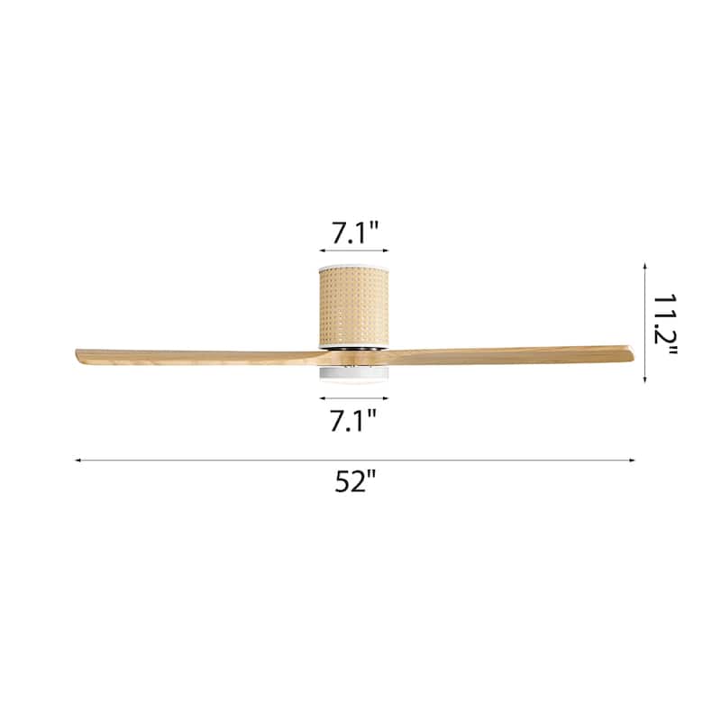 MLiAN 52 In. 3 Solid Wood Blades Flush Mount Ceiling Fan with Light Kit - 52"