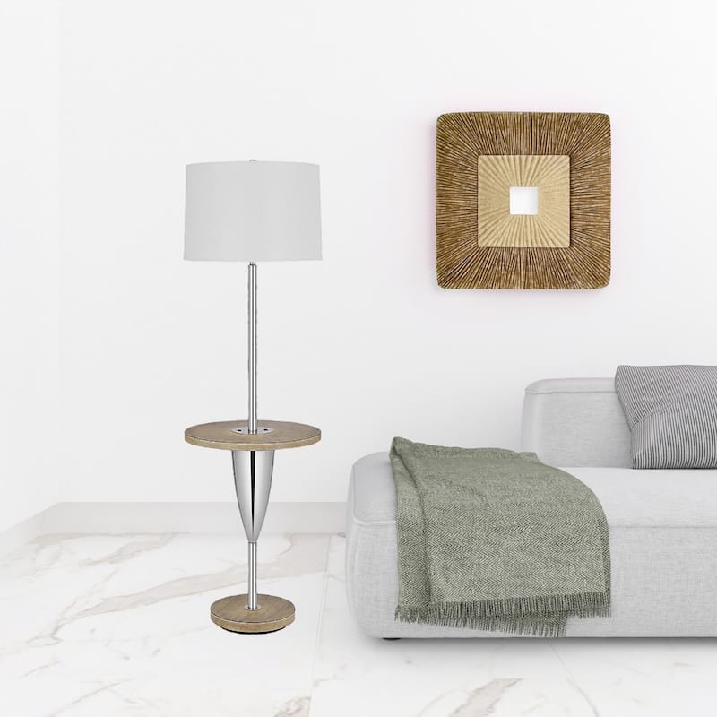 61" Chrome Floor Lamp with Tray Table and USB Port White Fabric Square Shade for Living Room - 61"H x 17"W x 17"D