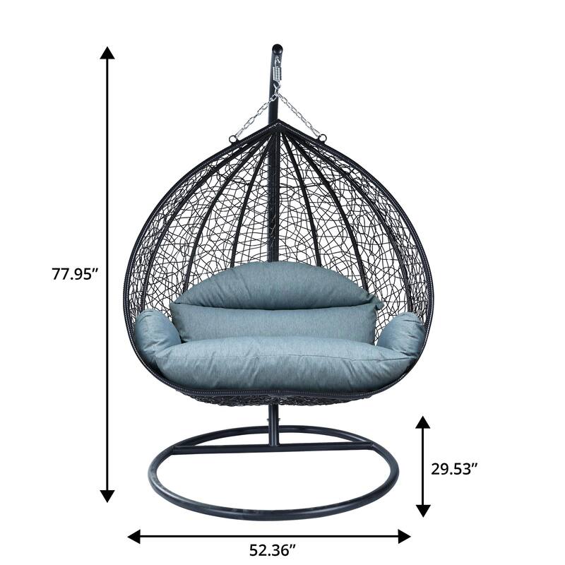 2-Person Outdoor Hanging Egg Chair with Teardrop Frame, Weather-Resistant Cotton Cushioned Seat for Patio and Indoor Use