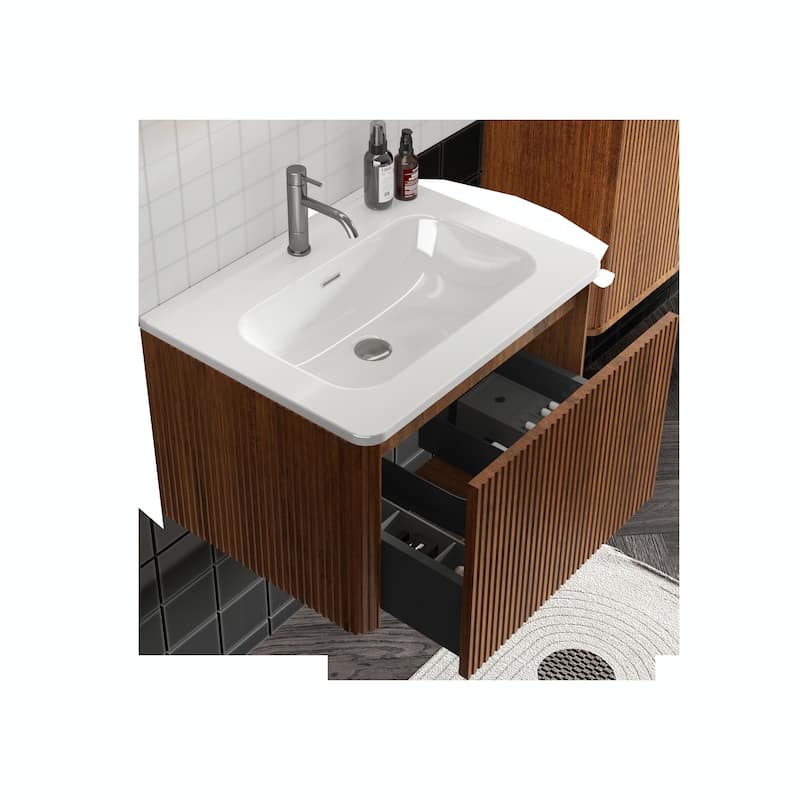 24" Striped Soft White Wall-Mounted Bathroom Vanity