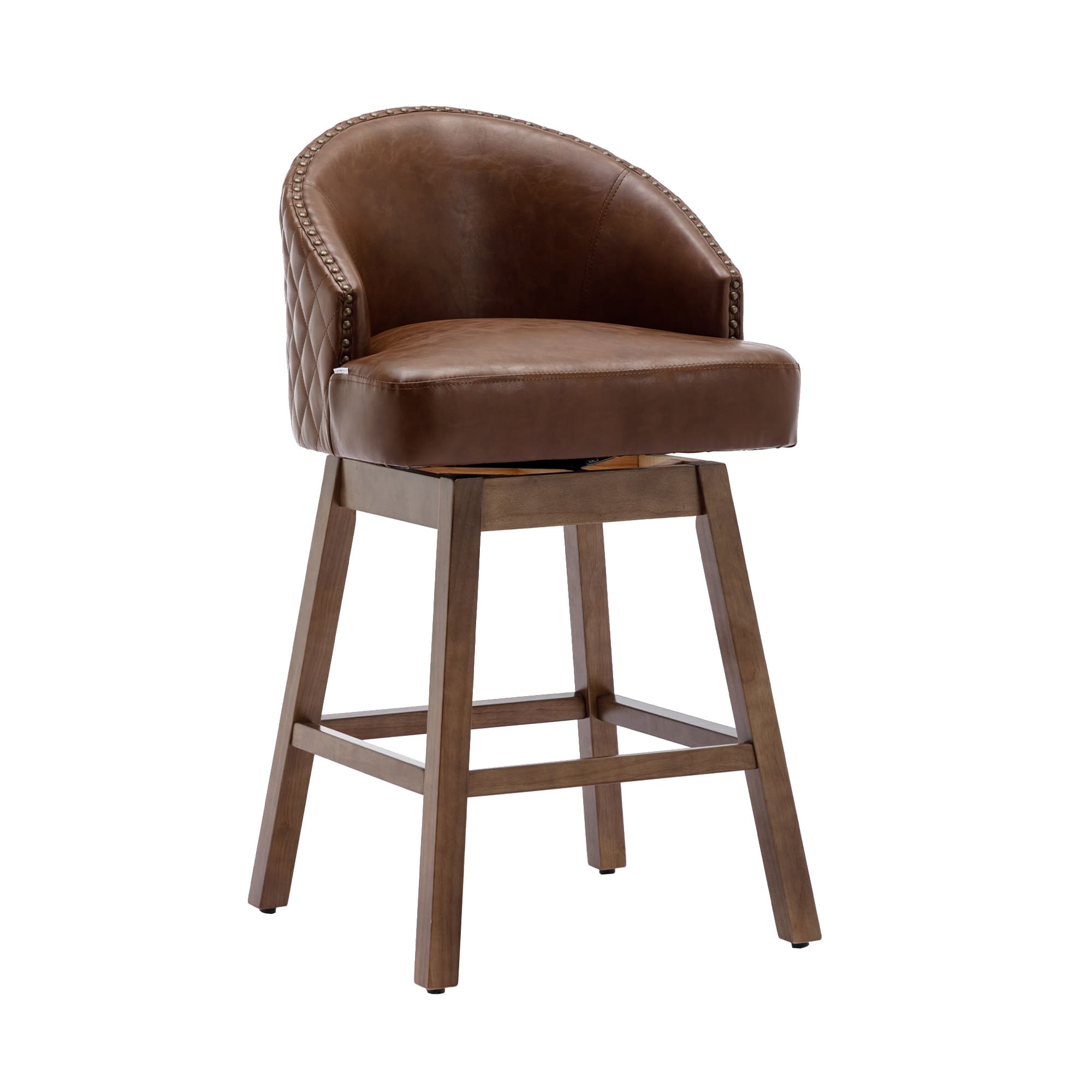 Brown PU Leather Barstools Counter Height Swivel Dining Chair Low Back