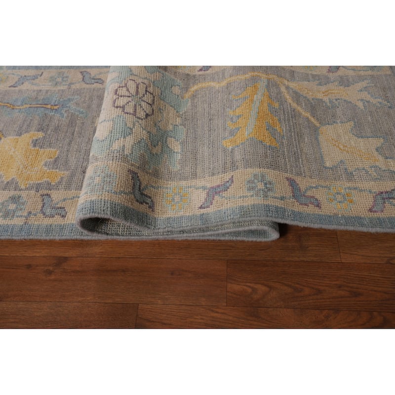 Blue Floral Oushak Turkish Area Rug Hand-Knotted Wool Carpet - 8'3"x 10'1"