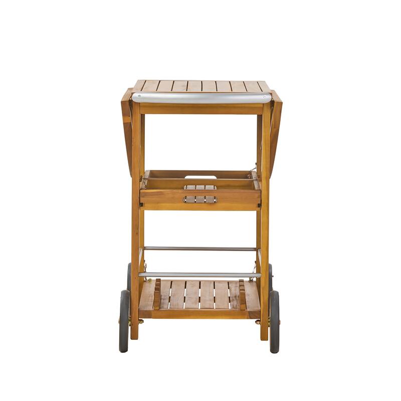 Christopher Knight Home - Teakline Outdoor Acacia Wood Bar Cart with Foldable Tabletop & Removable Trays