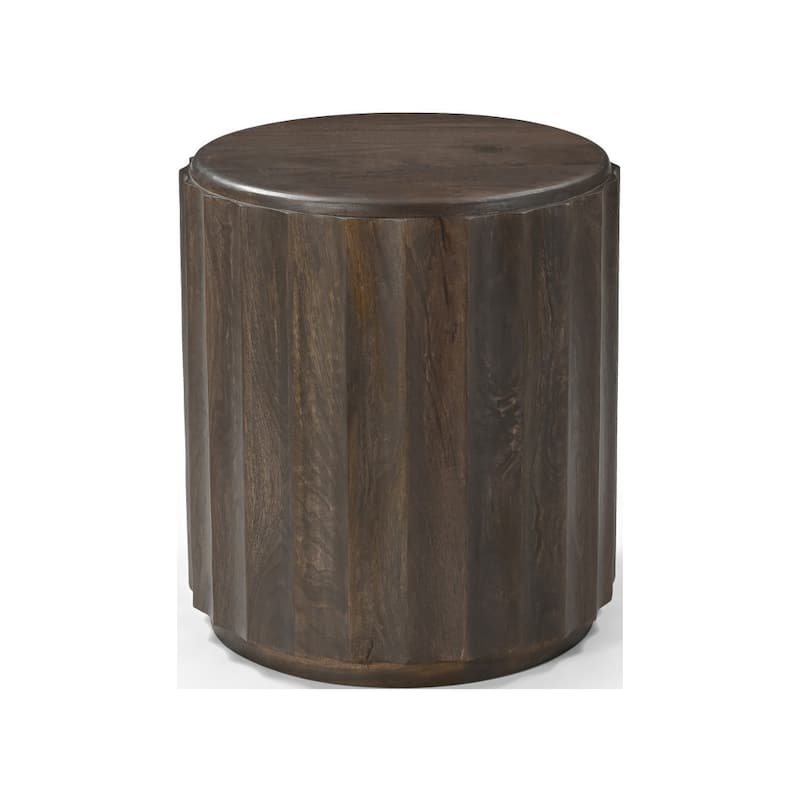 HomeRoots 23" Brown Distressed Solid Wood Round Scalloped Drum End Table