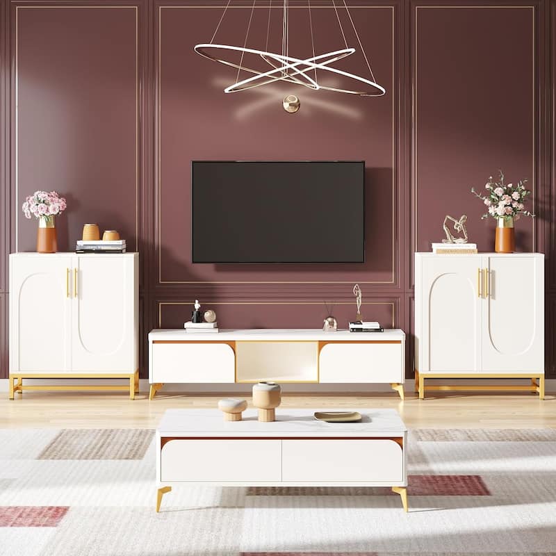 Modern Sideboard Buffet Cabinet Faux Marble with Adjustable Shelf, Storage Cabinet for Living Room/Kitchen/Dining Room/Hallway