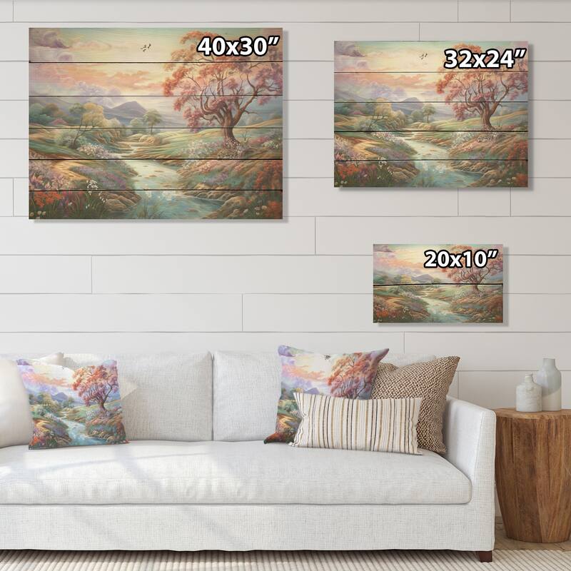 Designart "Countryside Charm Provence Landscape" Countryside Wood Wall Art - Country Wood Panel On Natural Pine Wood