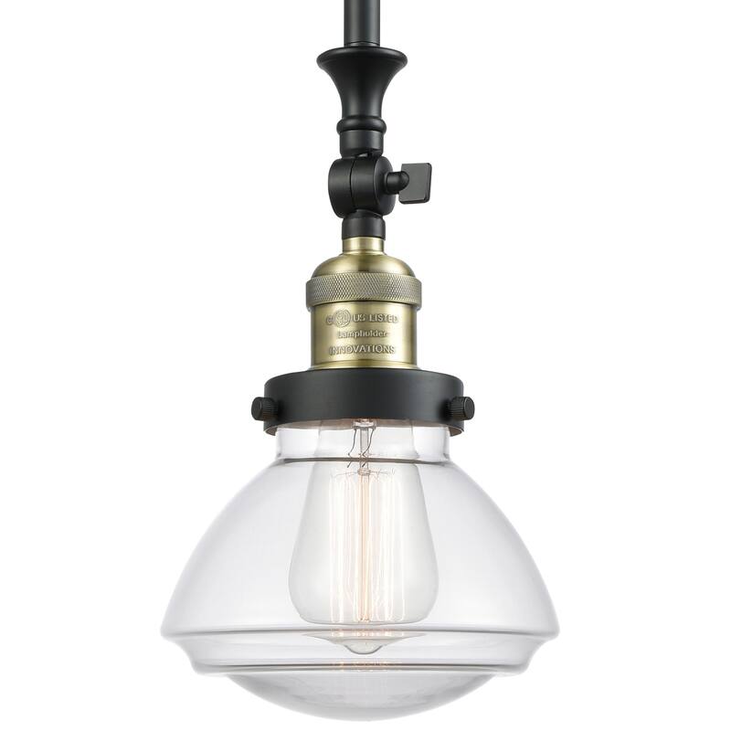 Innovations Lighting Olean 7" Wide Mini Rod Hung Adjustable Pendant - Black Antique Brass / Clear