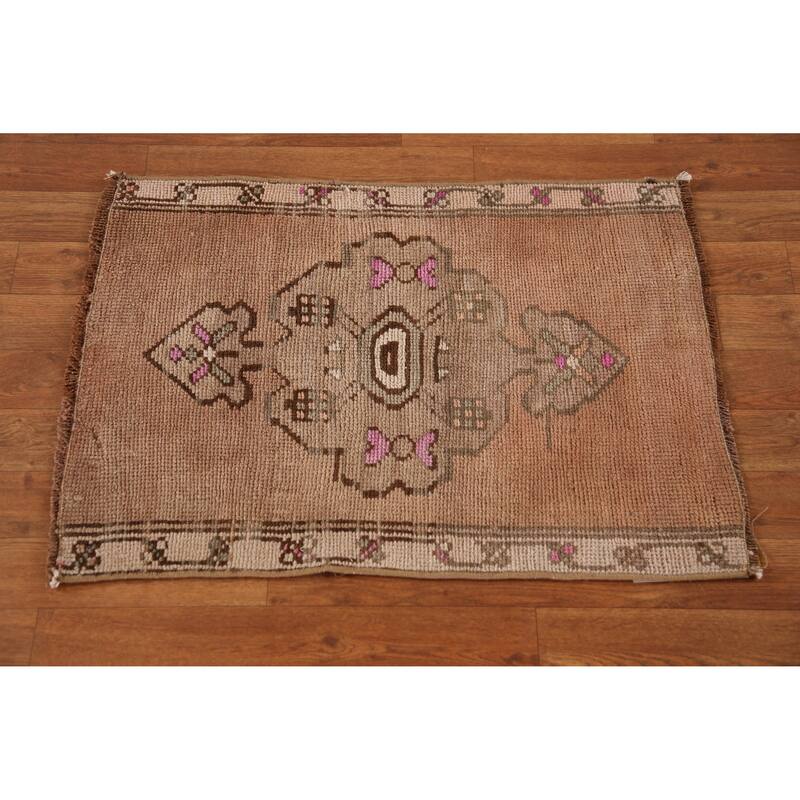 Hand Knotted Oriental 100% Wool Carpet Transitional Geometric Brown Anatolian Area Rug - 2' 7'' X 1' 10''